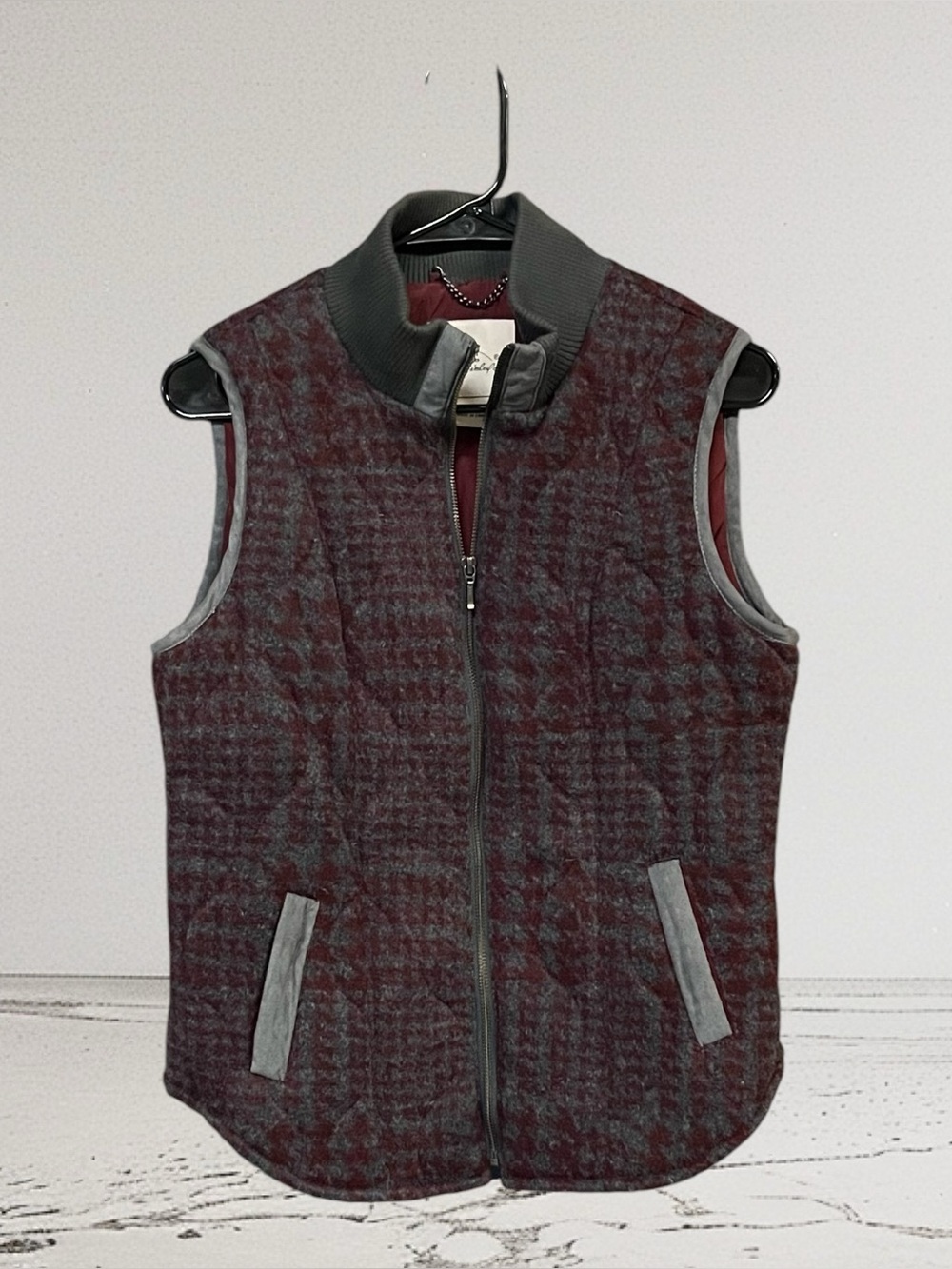 Bob Timberlake M Wool Blend Burgundy Gray Zip Vest Western Boho Workwear Y2K